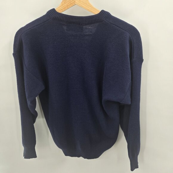Vintage Blarney Woolen Mills Navy Ireland V-Neck Pullover Acrylic Sweater Small - Picture 2 of 9